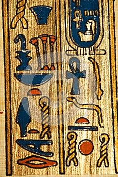 Egyptian hieroglyphics on papyrus