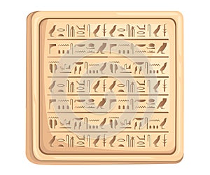 Egyptian hieroglyphics on stone plate ancient script vector illustration on white background web site page and mobile app design