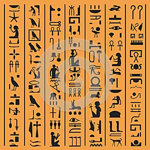 Egyptian hieroglyphs or ancient Egypt letters vector background