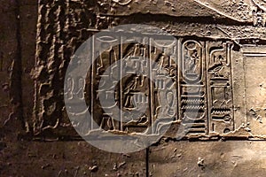 Egyptian hieroglyphs and drawings on the walls and columns. Egyptian language, The life of ancient gods and people in