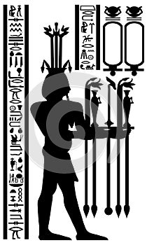 Egyptian hieroglyphs and fresco