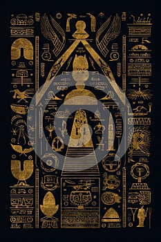 Egyptian Hieroglyphs Gold Symbols on Black