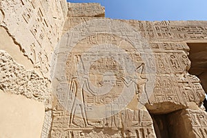 Egyptian hieroglyphs in Mortuary Temple of Seti I, Luxor, Egypt