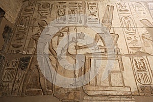 Egyptian hieroglyphs in Mortuary Temple of Seti I, Luxor, Egypt