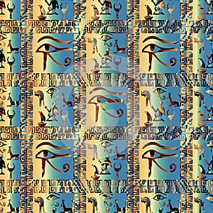 Egyptian hieroglyphs vector seamless pattern. African ethnic ch