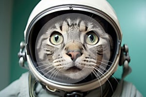 Egyptian Mau Cat Dressed As An Astronaut On Mint Color Background