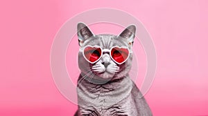 Egyptian Mau Cat With Heart Shaped Sunglasses. Generative AI