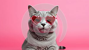 Egyptian Mau Cat With Heart Shaped Sunglasses. Generative AI