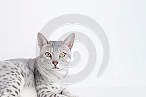 Egyptian Mau Cat On White Background. Copy Space. Generative AI
