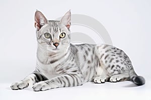 Egyptian Mau Cat On White Background. Generative AI