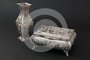 Egyptian metal vase and casket