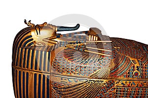 Egyptian Mummy Sarcophagus Isolated On White photo