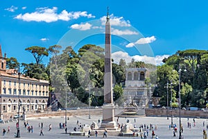 An Egyptian obelisk dedicated to Ramesses II at Piazza del Popolo