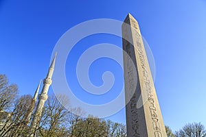 Egyptian obelisk in Istanbul. Ancient Egyptian obelisk of Pharaoh Tutmoses in Hippodrome square of Istanbul, Turkey