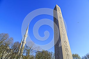 Egyptian obelisk in Istanbul. Ancient Egyptian obelisk of Pharaoh Tutmoses in Hippodrome square of Istanbul, Turkey