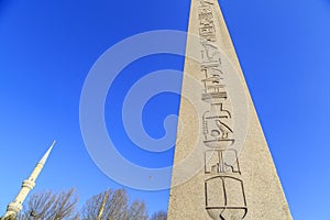 Egyptian obelisk in Istanbul. Ancient Egyptian obelisk of Pharaoh Tutmoses in Hippodrome square of Istanbul, Turkey