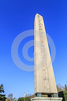 Egyptian obelisk in Istanbul. Ancient Egyptian obelisk of Pharaoh Tutmoses in Hippodrome square of Istanbul, Turkey