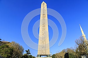 Egyptian obelisk in Istanbul. Ancient Egyptian obelisk of Pharaoh Tutmoses in Hippodrome square of Istanbul, Turkey