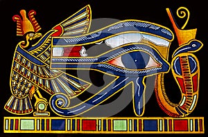 Egyptian papyrus with the Eye of Horus, also known as the eye of god Ra. photo