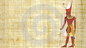 An Egyptian Pharaoh with Double Crown on a Papyrus Background
