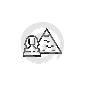 Egyptian Pharaoh and pyramid line icon