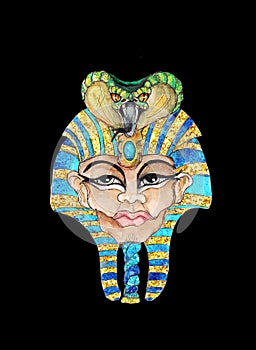 Egyptian Pharaon portrait hand drawn painted icon  isolated