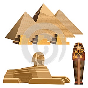 Egyptian pyramids, ancient sphinx and sarcophagus of pharaoh photo