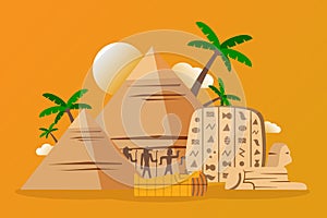 Egyptian pyramids and archeological artifacts, vector illustration