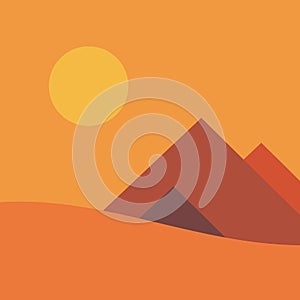 Egyptian pyramids in desert, Vector illustration flat design made of abstract organic and geometric shapes