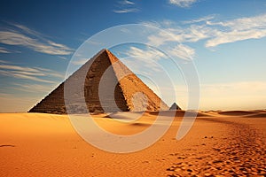 Egyptian pyramids in Giza desert at sunset, Cairo, Egypt, AI Generated