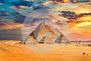 Egyptian pyramids at sunset