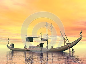 Egyptian sacred barge with throne - 3D render