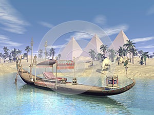 Egyptian sacred barge with throne - 3D render