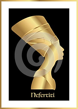 Egyptian silhouette icon. Queen Nefertiti. Vector portrait Profile isolated