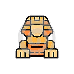Egyptian Sphinx flat color line icon. Isolated on white background