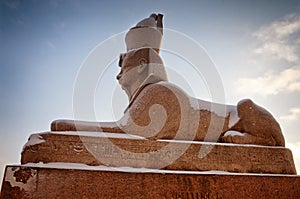 Egyptian sphynx on quay of the Neva river in Saint Petersburg, Russia