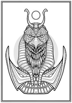 Egyptian Sun God - Ra without a background, an isolated bust of a falcon in a crown and armor. Ruler of an ancient civilization