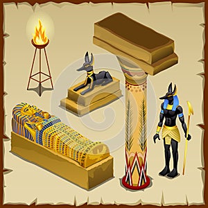 Egyptian symbols of ancient civilization, big set