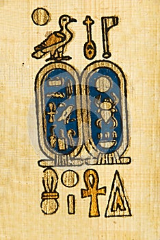 Egyptian symbols on papyrus