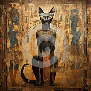 Egyptian wall painting. A cat in a antient panting of Egypt