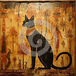 Egyptian wall painting. A cat in a antient panting of Egypt