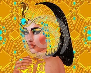 Egyptian woman, beads, beauty and gold in our digital art fantasy scene.