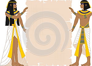 Egyptian Woman and Man Holding Papyrus photo