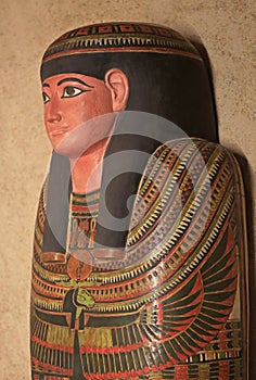 Egyptian wooden painted sarcophagus