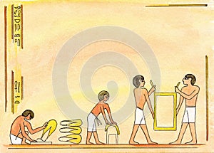 Egyptian workshop. ancient Egyptians in the workshop, Egyptian men, Egyptian crafts. photo