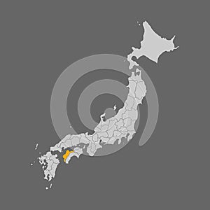 Ehime prefecture highlighted on the map of Japan