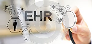 EHR Electronic Health record EMR Medical automation system Medicine Internet concept. Doctor with stethoscope.