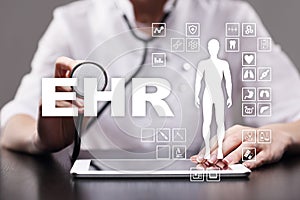 EHR, EMR, Electronic health record. Medical and technology concept.