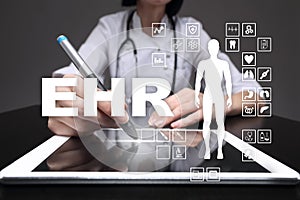 EHR, EMR, Electronic health record. Medical and technology concept.