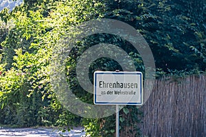 Ehrenhausen - Road sign showing the way to famous wine region Ehrenhausen. Scenic hiking trail along idyllic wine road